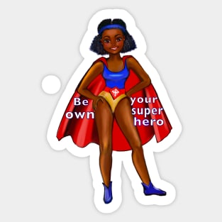 Be your own superhero 2 - Black anime superhero girl with red cape ! beautiful  black girl with Afro hair, brown eyes, Cherry pink lips and dark brown skin. Hair love ! Sticker